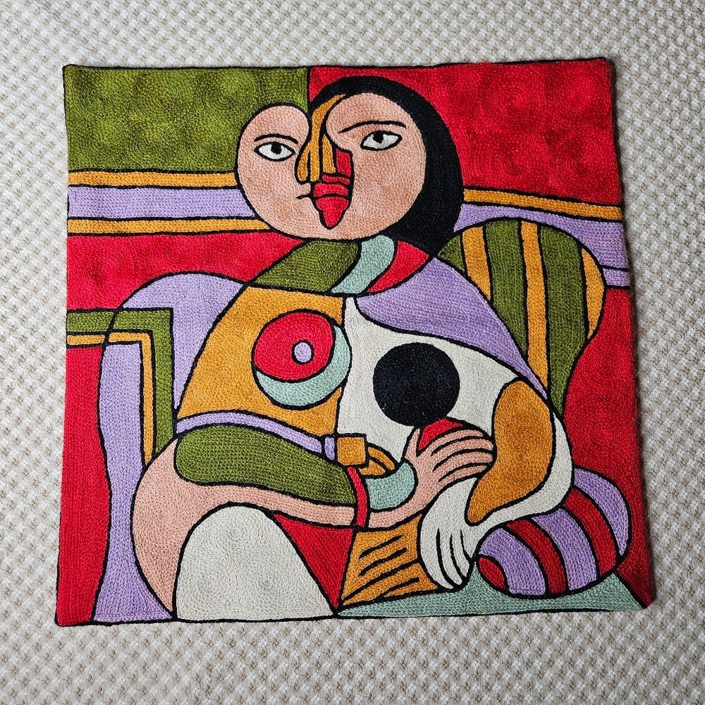 Kashmir Modern Art Picasso Silk & Wool Girl Before a Mirror Throw Pillow Cover